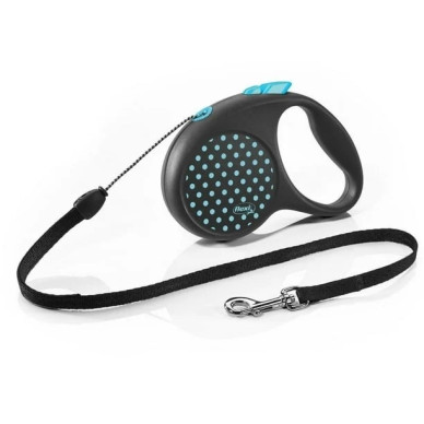 Lesa retractabila cu fir Flexi Fun Dots M Albastru